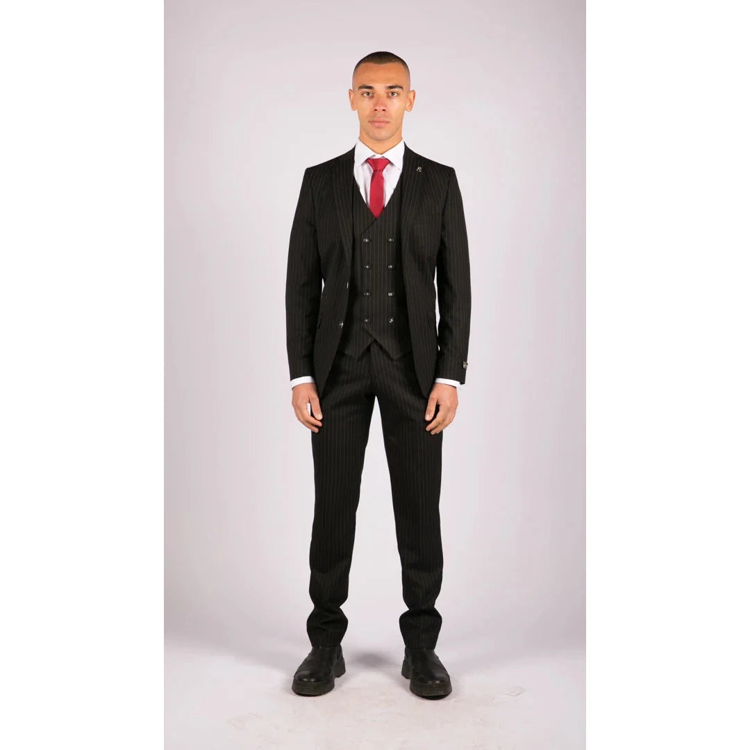 STZ42 Men's 3 Piece Gatsby 1920s Gangster Pinstripe Suit
