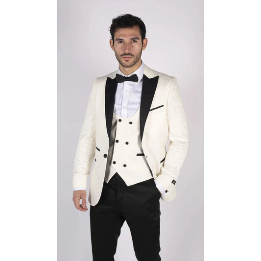 Men's Ivory Black Paisley Tuxedo Blazer and Waistcoat Dinner Jacket