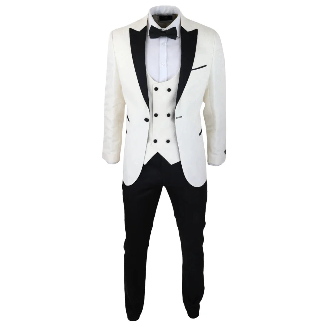 Men's Ivory Black Paisley Tuxedo Blazer and Waistcoat Dinner Jacket
