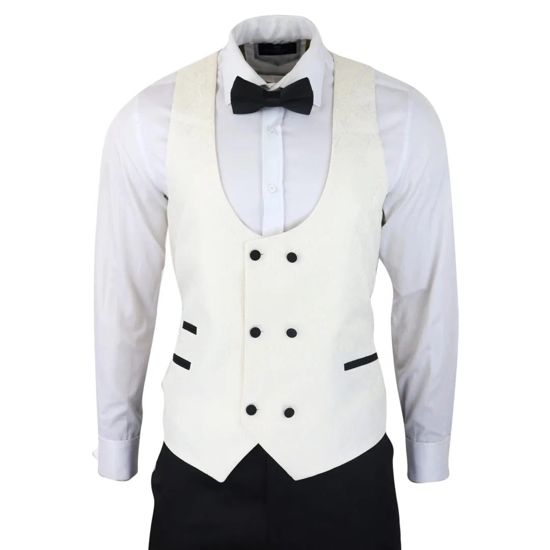 Men's Ivory Black Paisley Tuxedo Blazer and Waistcoat Dinner Jacket