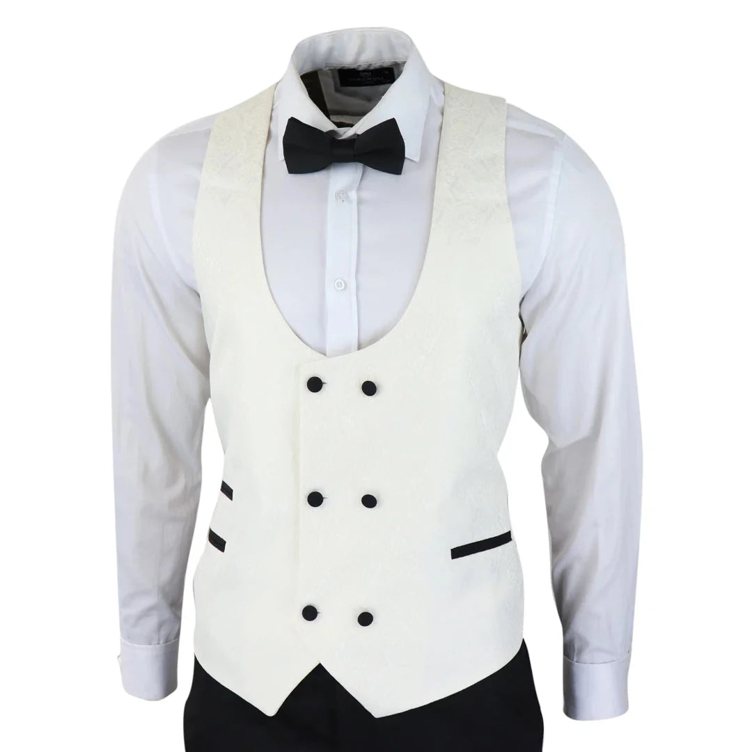 Men's Ivory Black Paisley Tuxedo Blazer and Waistcoat Dinner Jacket