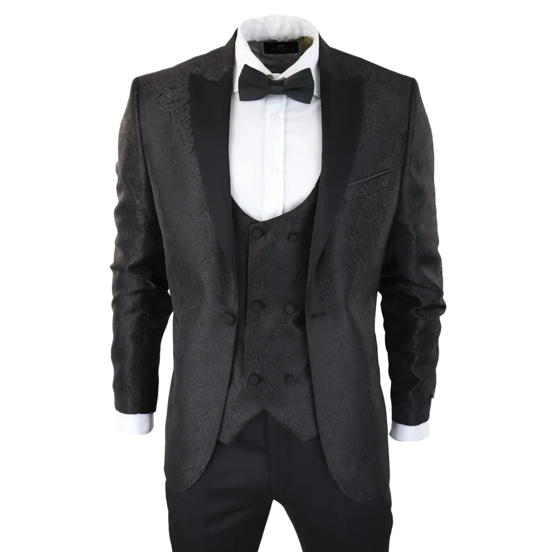 Men's Black Paisley Tuxedo Blazer and Waistcoat Dinner Jacket
