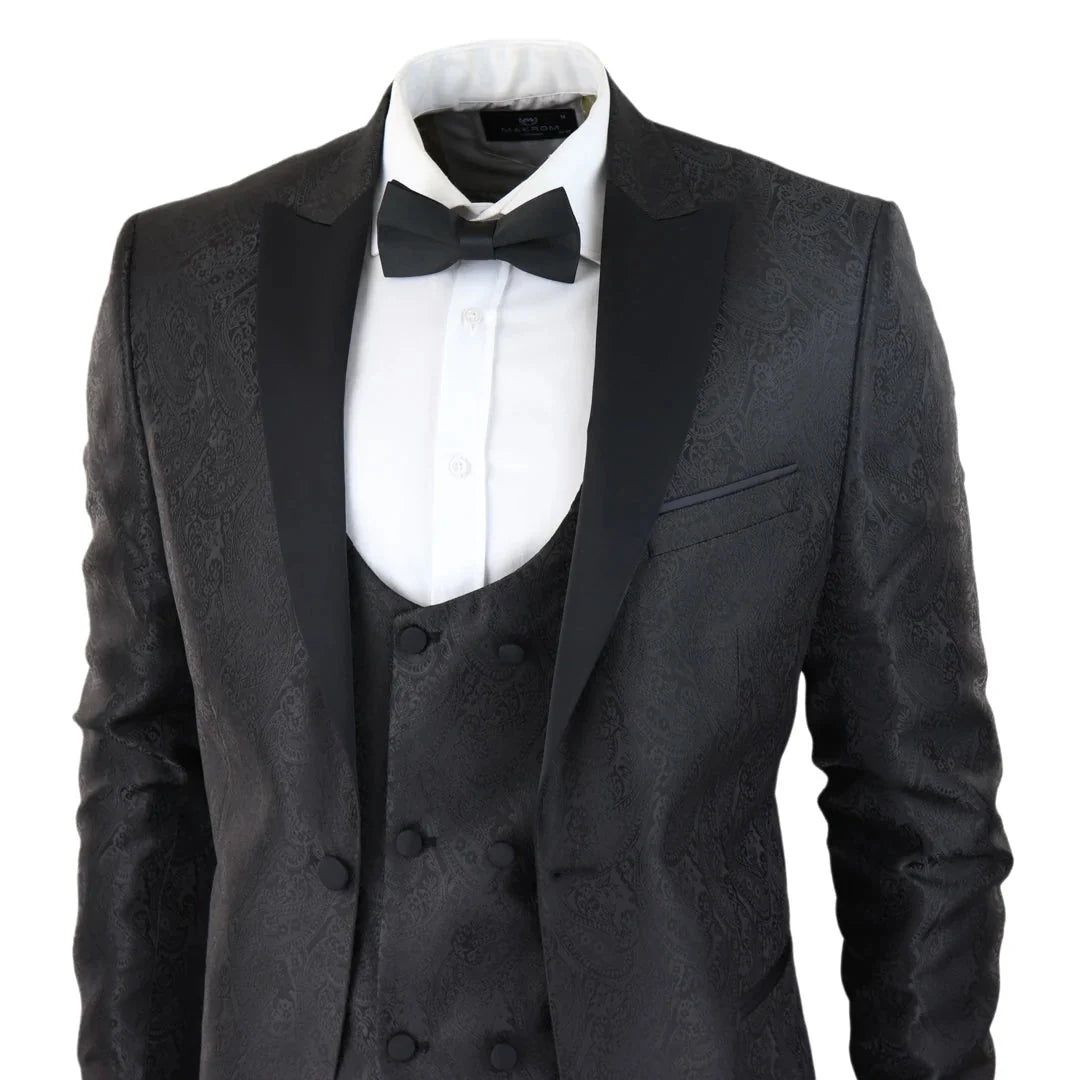 Men's Black Paisley Tuxedo Blazer and Waistcoat Dinner Jacket
