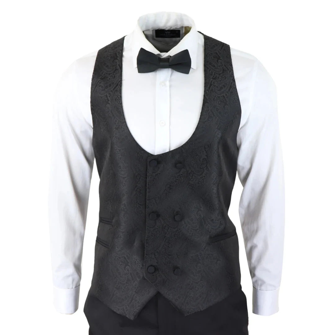 Men's Black Paisley Tuxedo Blazer and Waistcoat Dinner Jacket