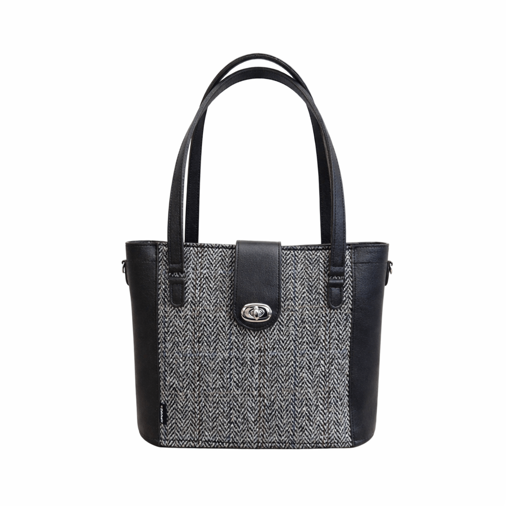Tannery Tweed & Leather Mini Twist Lock Shopper Bag – Black - Bascora