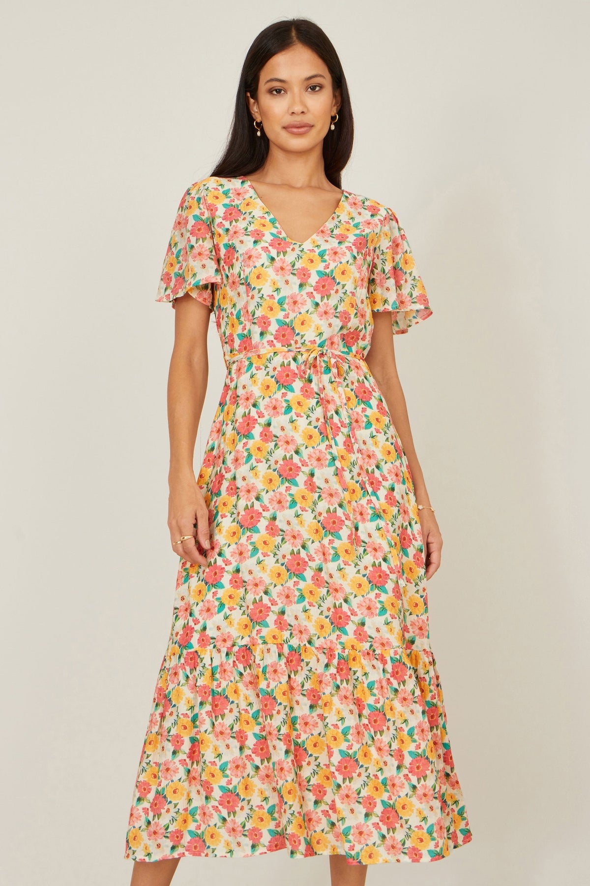 The Angel Sleeve – Floral Midi Tea Dress - Bascora