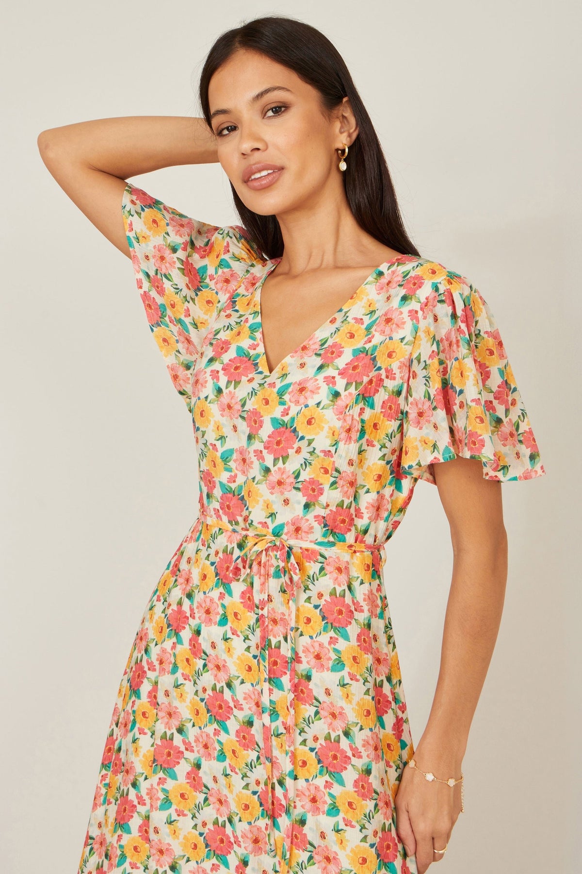 The Angel Sleeve – Floral Midi Tea Dress - Bascora