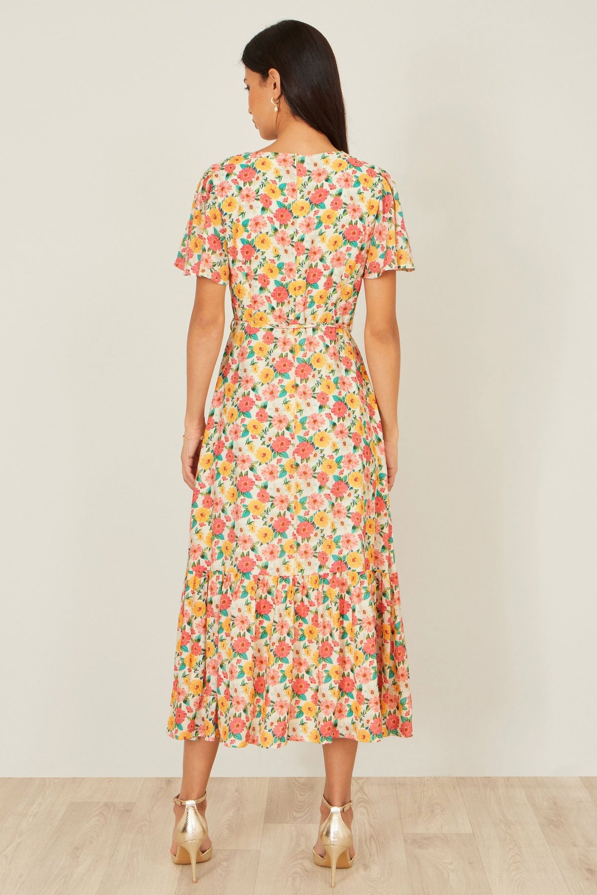 The Angel Sleeve – Floral Midi Tea Dress - Bascora