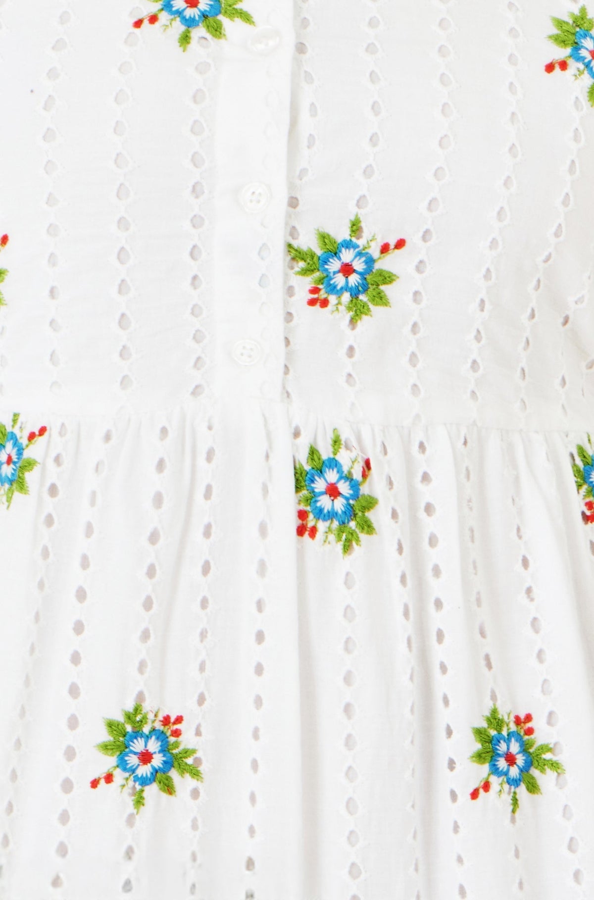 The Broderie – White Cotton Embroidered Midi Dress - Bascora