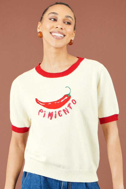 The Pimiento – Ivory Chilli Cotton Knit Top - Bascora