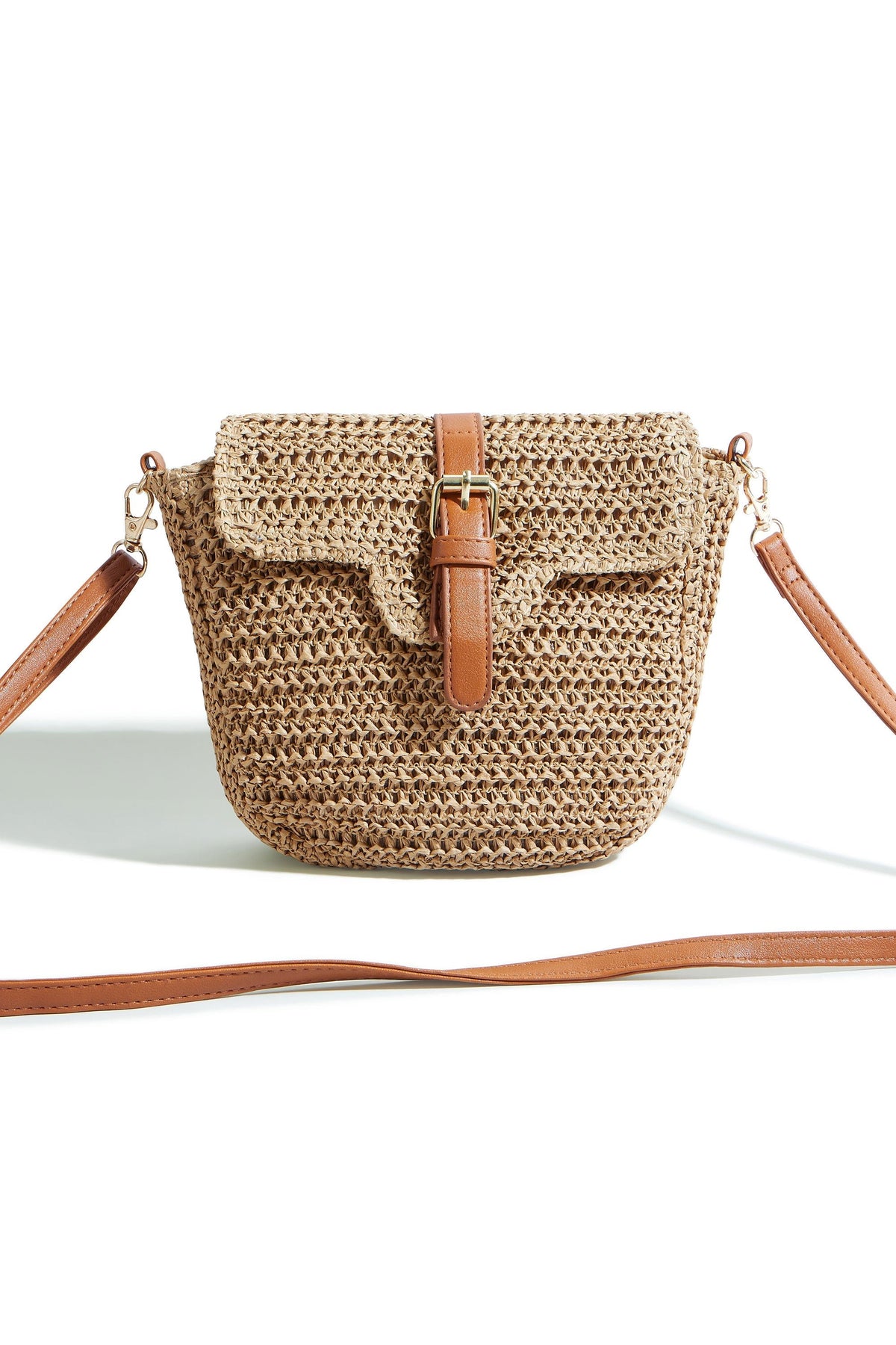 The Raffia Crossbody – Woven with Faux Leather Trim - Bascora