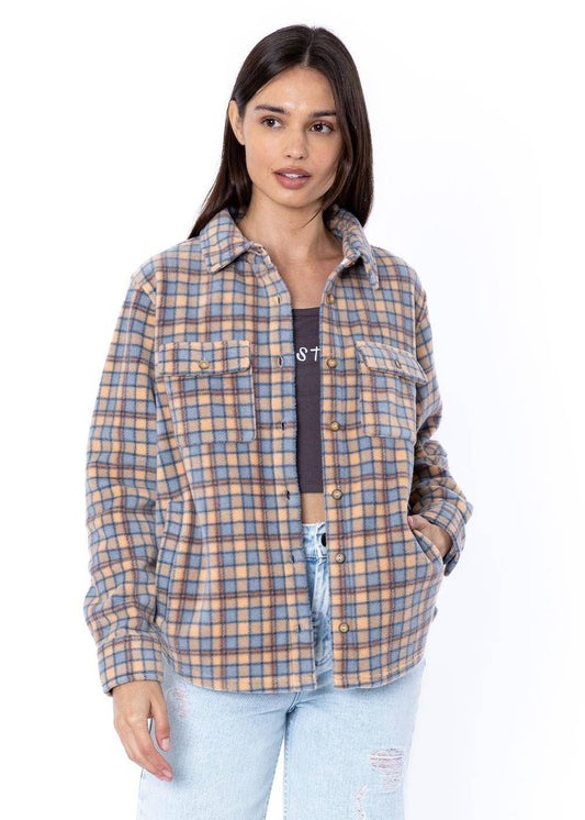 close up Girl wearing a checked shirt