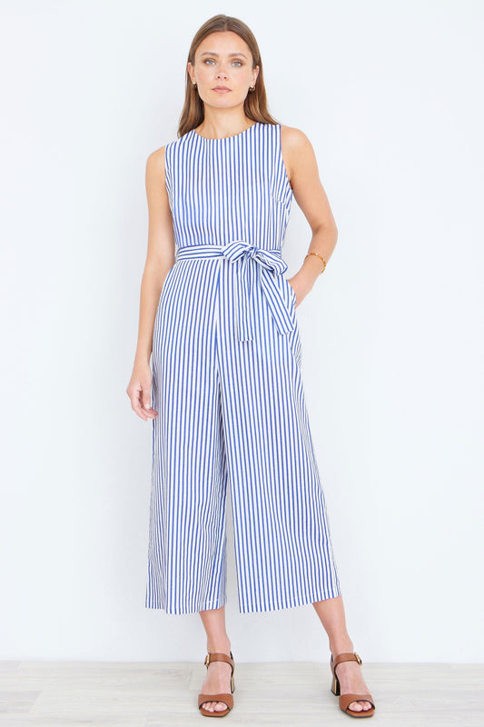 The Stripe Culotte – Blue Cotton Jumpsuit - Bascora
