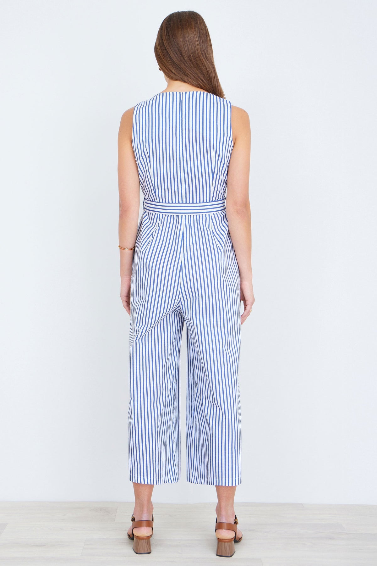 The Stripe Culotte – Blue Cotton Jumpsuit - Bascora