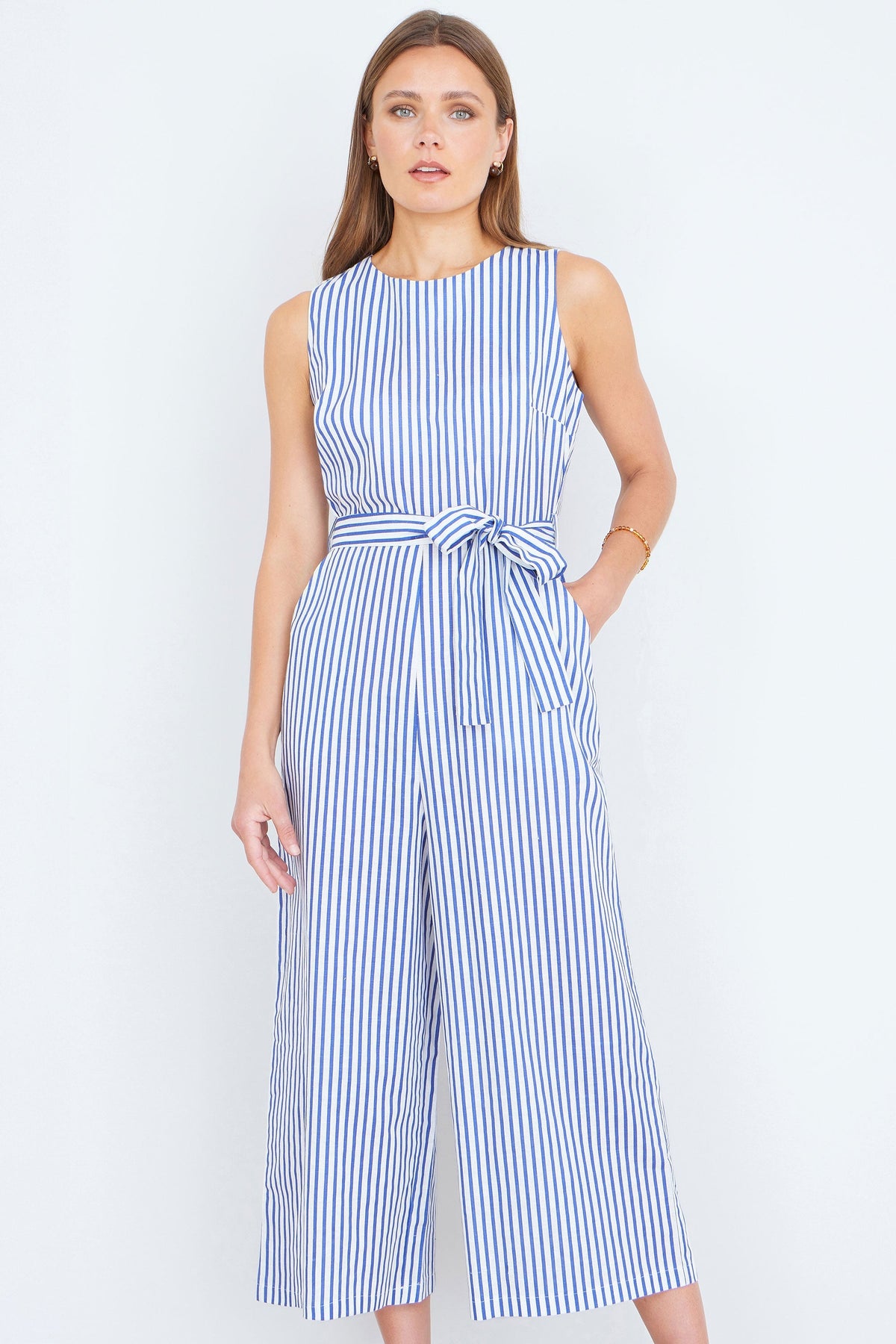 The Stripe Culotte – Blue Cotton Jumpsuit - Bascora