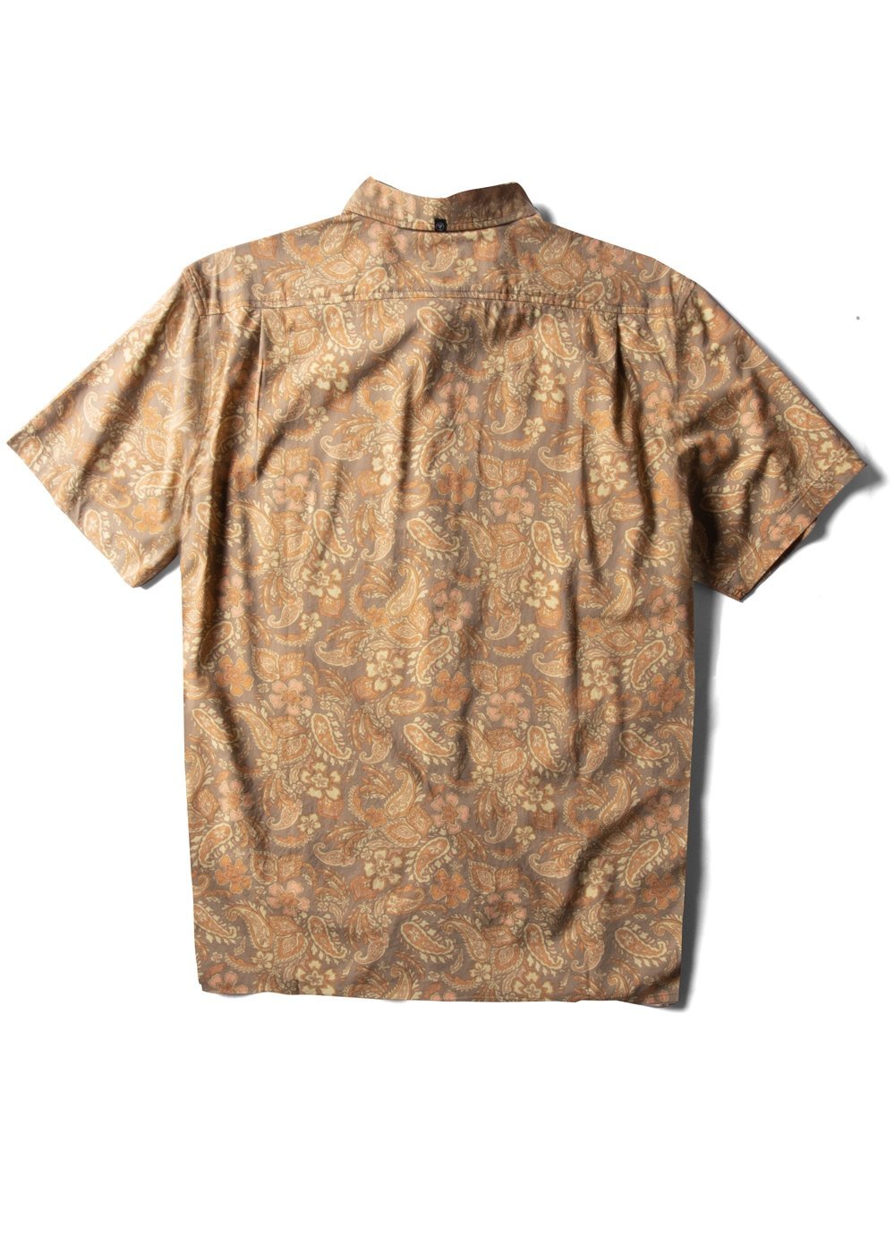 Short-sleeve patterned shirt on a white background from the back