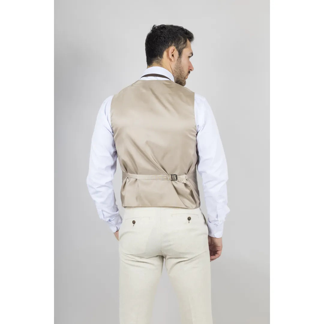 Men's Beige 3 Piece Linen Summer Wedding Suit