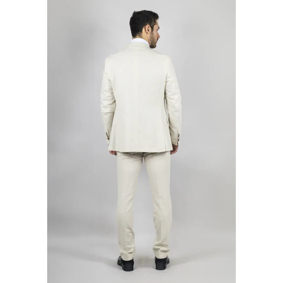 Men's Beige 3 Piece Linen Summer Wedding Suit
