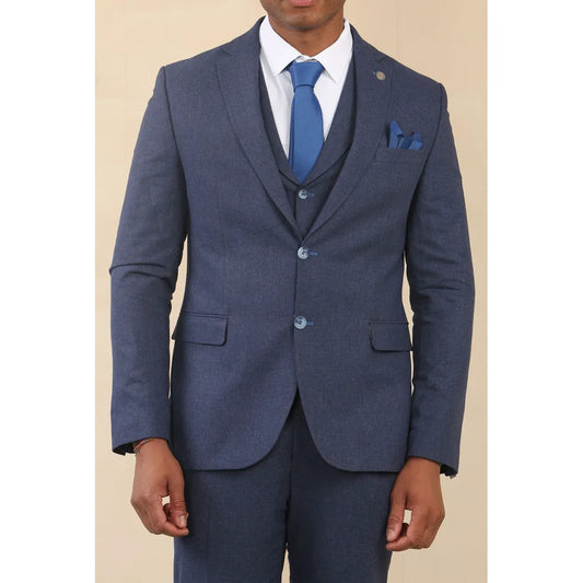 Men's Navy 3 Piece Linen Summer Wedding Suit