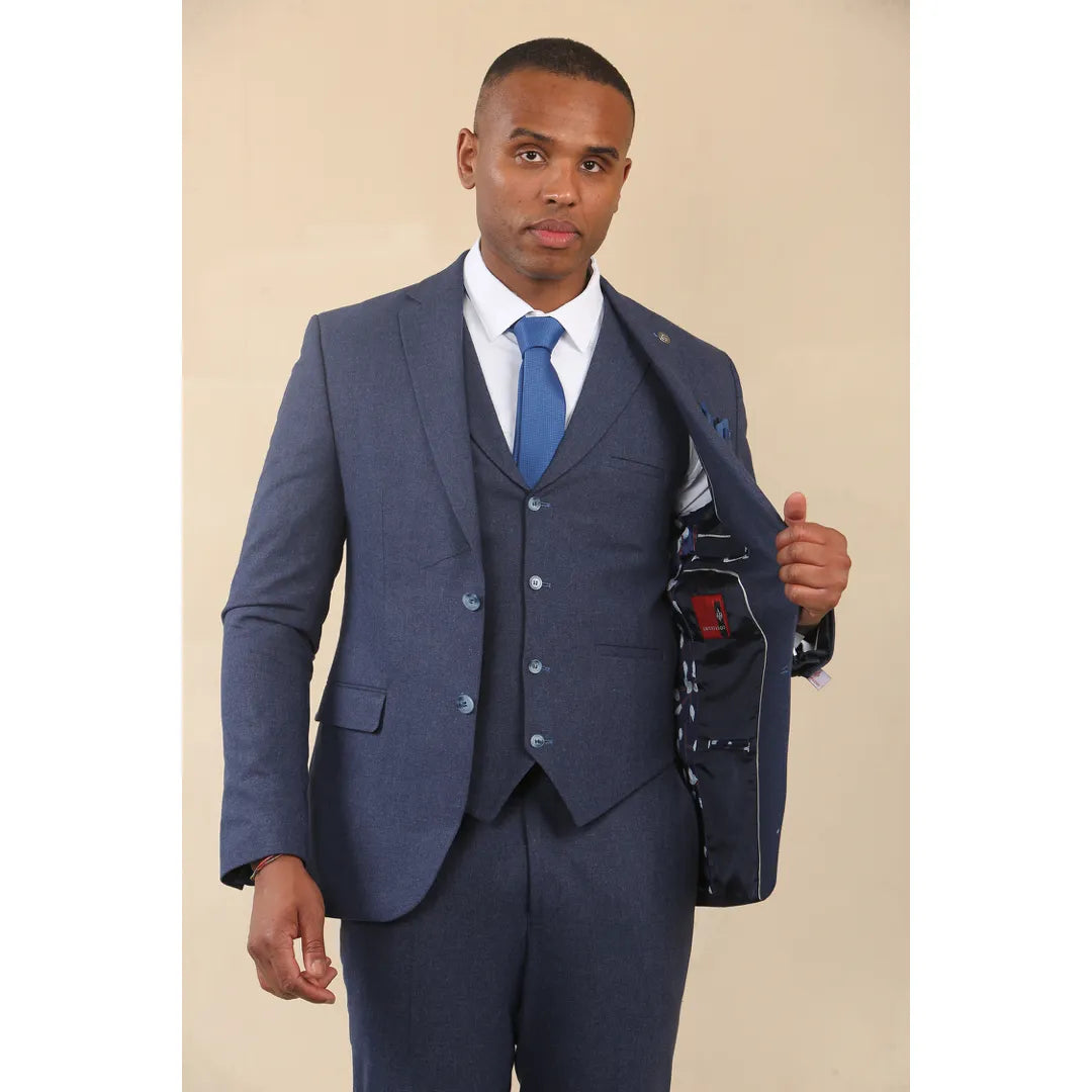 Men's Navy 3 Piece Linen Summer Wedding Suit
