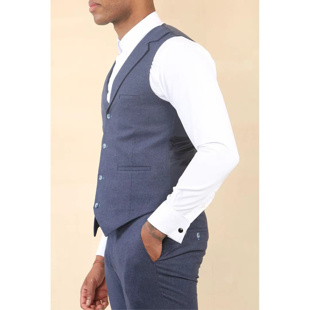 Men's Navy 3 Piece Linen Summer Wedding Suit