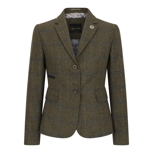 Women's Olive Green Tweed Blazer & Waistcoat Set by TruClothing