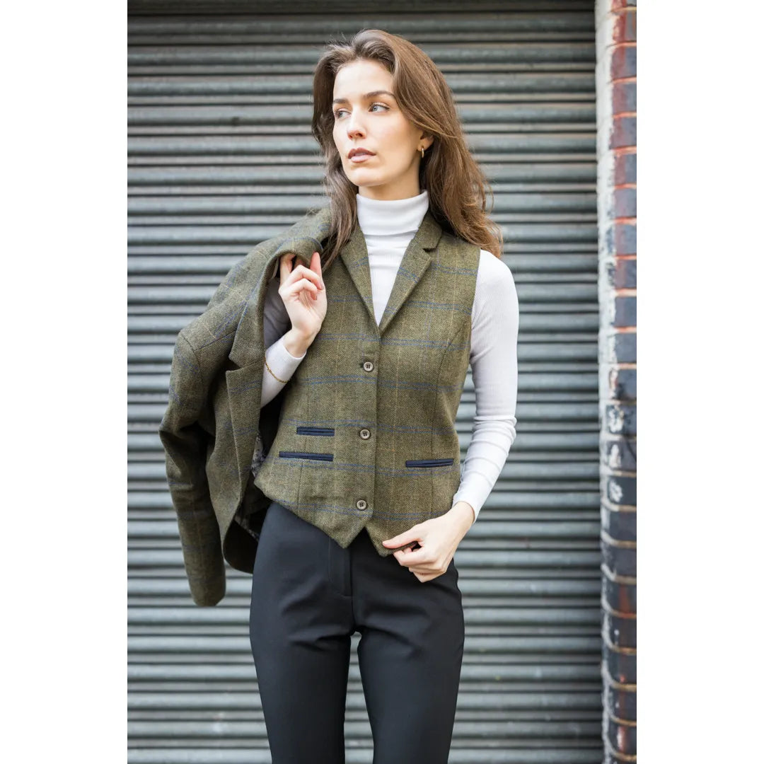 Women's Olive Green Tweed Blazer & Waistcoat Set by TruClothing