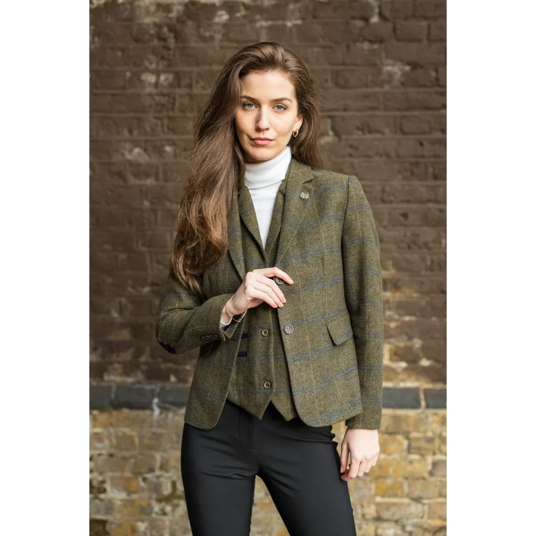 Women's Olive Green Tweed Blazer & Waistcoat Set by TruClothing