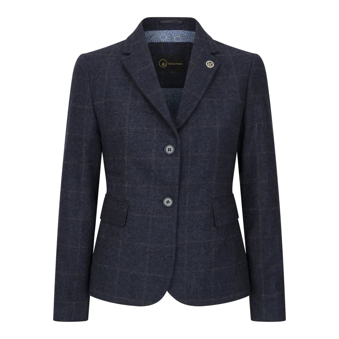 Women's Navy Blue Tweed Check Blazer & Waistcoat Set by TruClothing