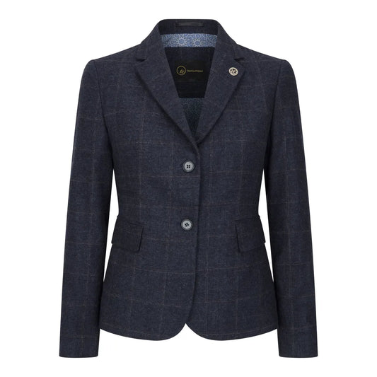 Women's Navy Blue Tweed Check Blazer & Waistcoat Set by TruClothing