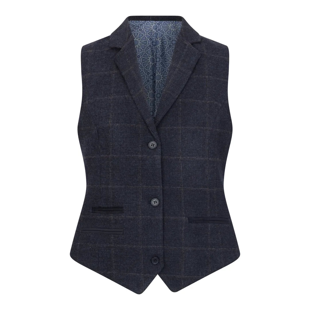 Women's Navy Blue Tweed Check Blazer & Waistcoat Set by TruClothing