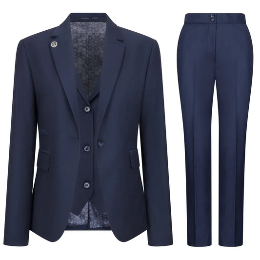 Women's 3 Piece Plain Navy Blue Suit
