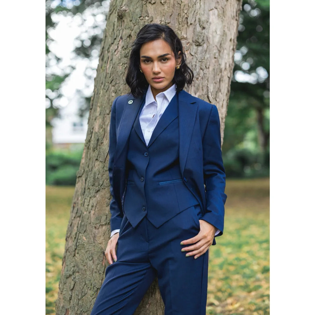 Women's 3 Piece Plain Navy Blue Suit