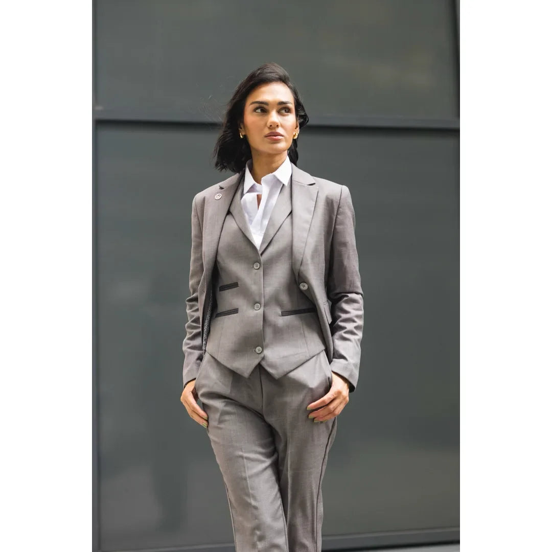 Women's 3 Piece Plain Grey Suit