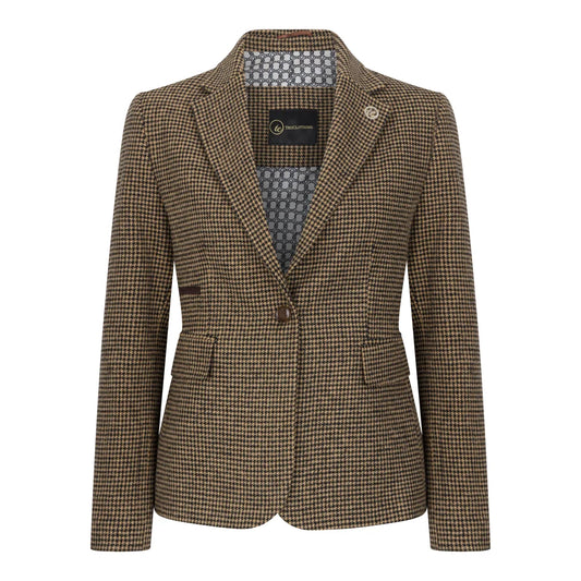 Women's Wool Blend Brown Dogtooth Tweed Blazer by TruClothing