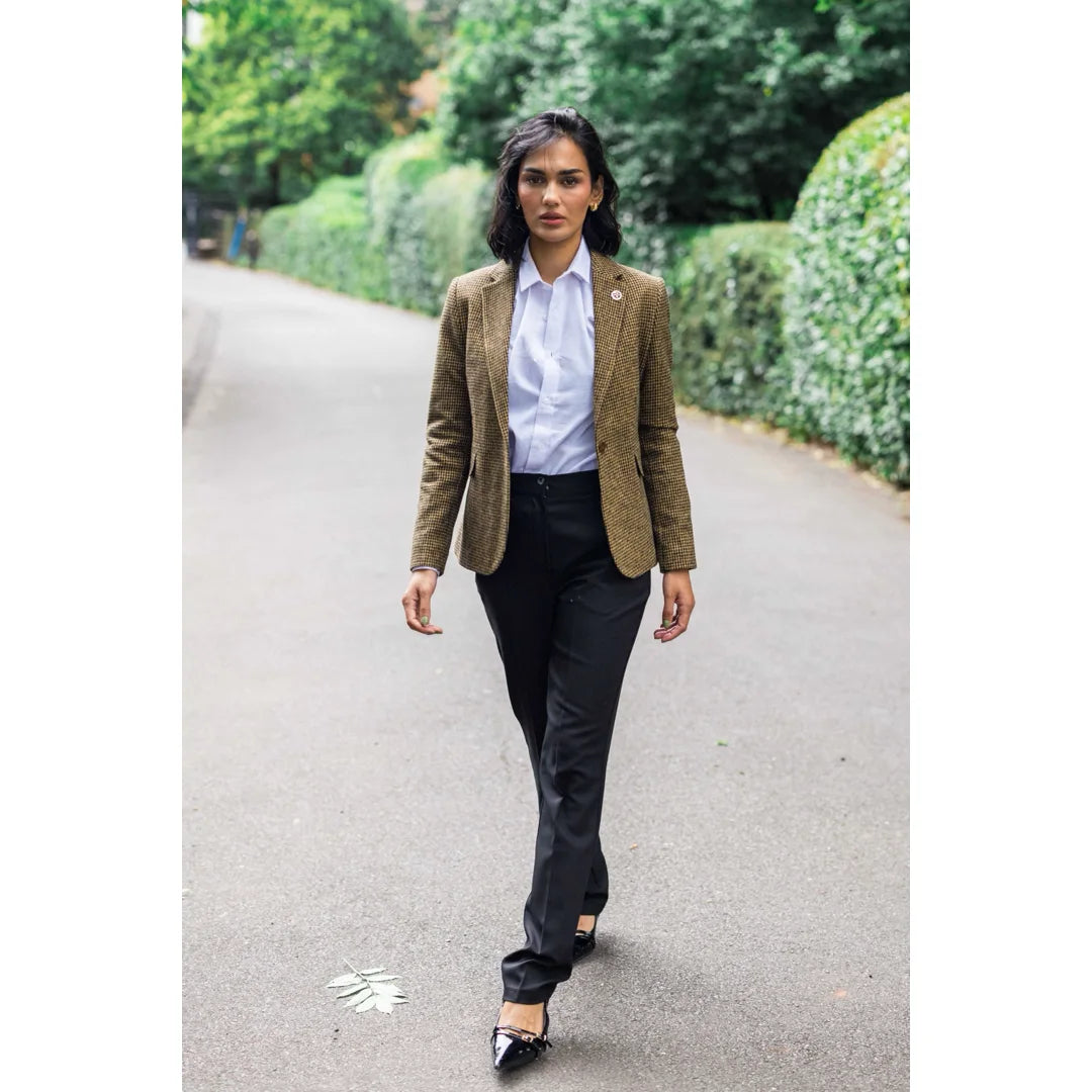 Women's Wool Blend Brown Dogtooth Tweed Blazer by TruClothing