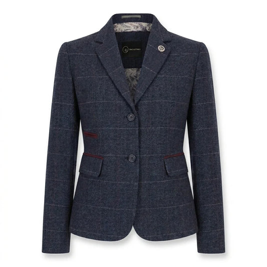 Women's Navy Wool Blend Tweed Blazer & Waistcoat Set by TruClothing