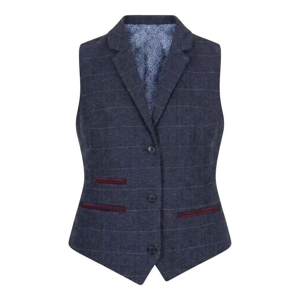Women's Navy Wool Blend Tweed Blazer & Waistcoat Set by TruClothing