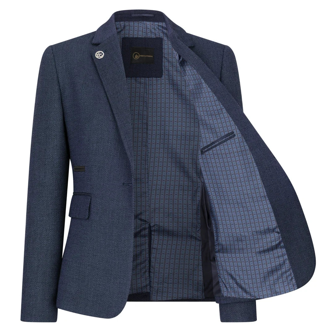 Women's Navy 3 Piece Herringbone Tweed Suit