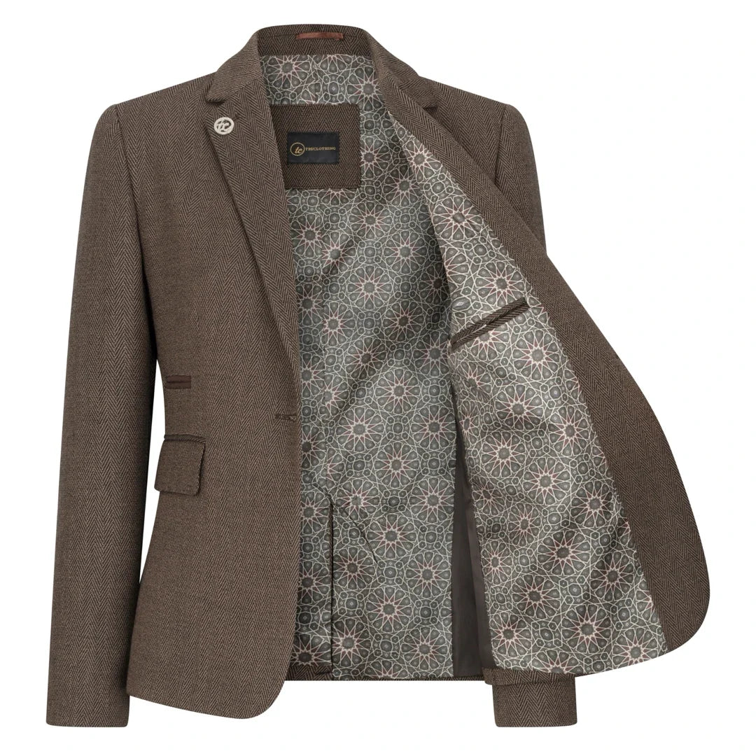 Women's Brown 3 Piece Herringbone Tweed Suit