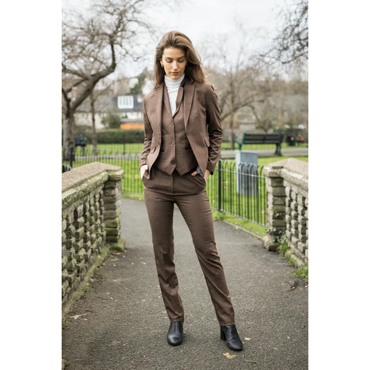Women's Brown 3 Piece Prince of Wales Check Suit