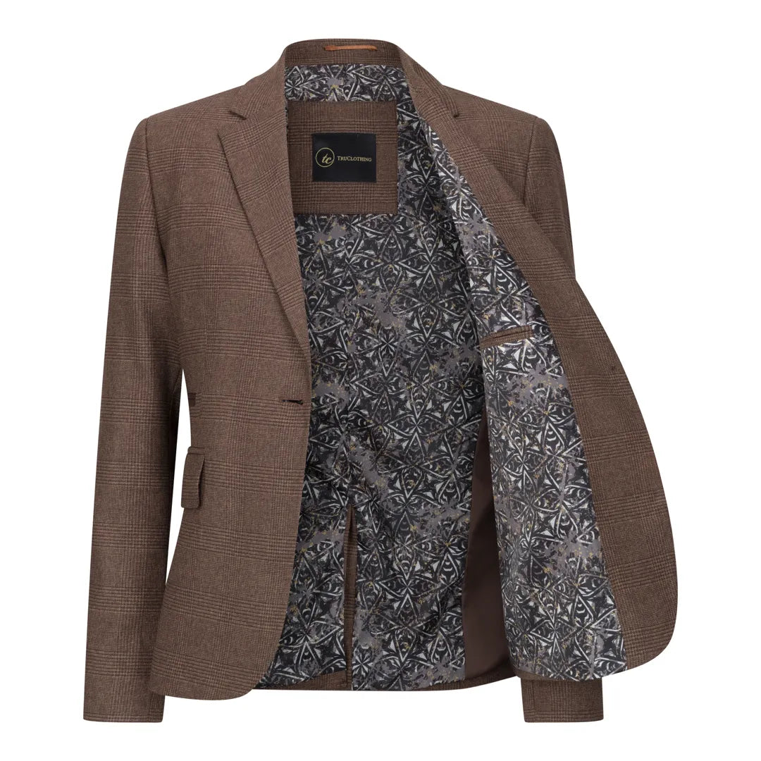 Women's Brown 3 Piece Prince of Wales Check Suit