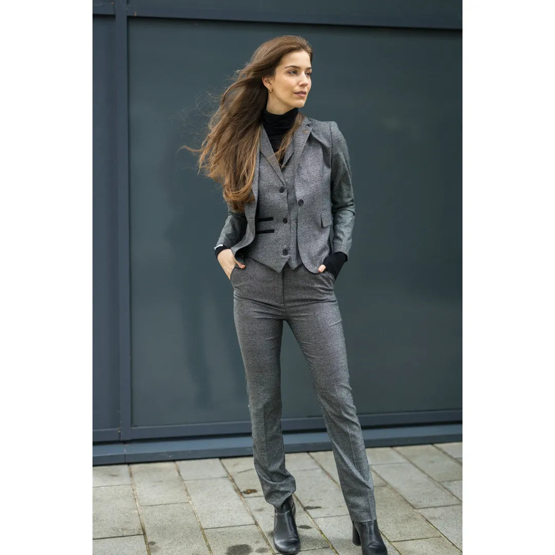 Women's Grey 3 Piece Prince of Wales Check Suit