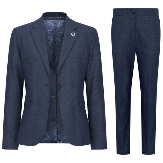 Women's Navy 3 Piece Prince of Wales Check Suit