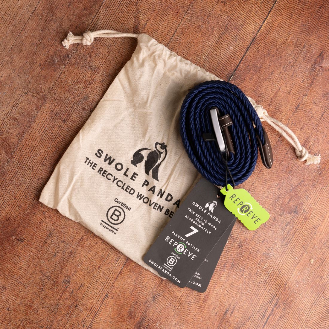 Swole Panda Woven Belt in Navy and Beige Zigzag