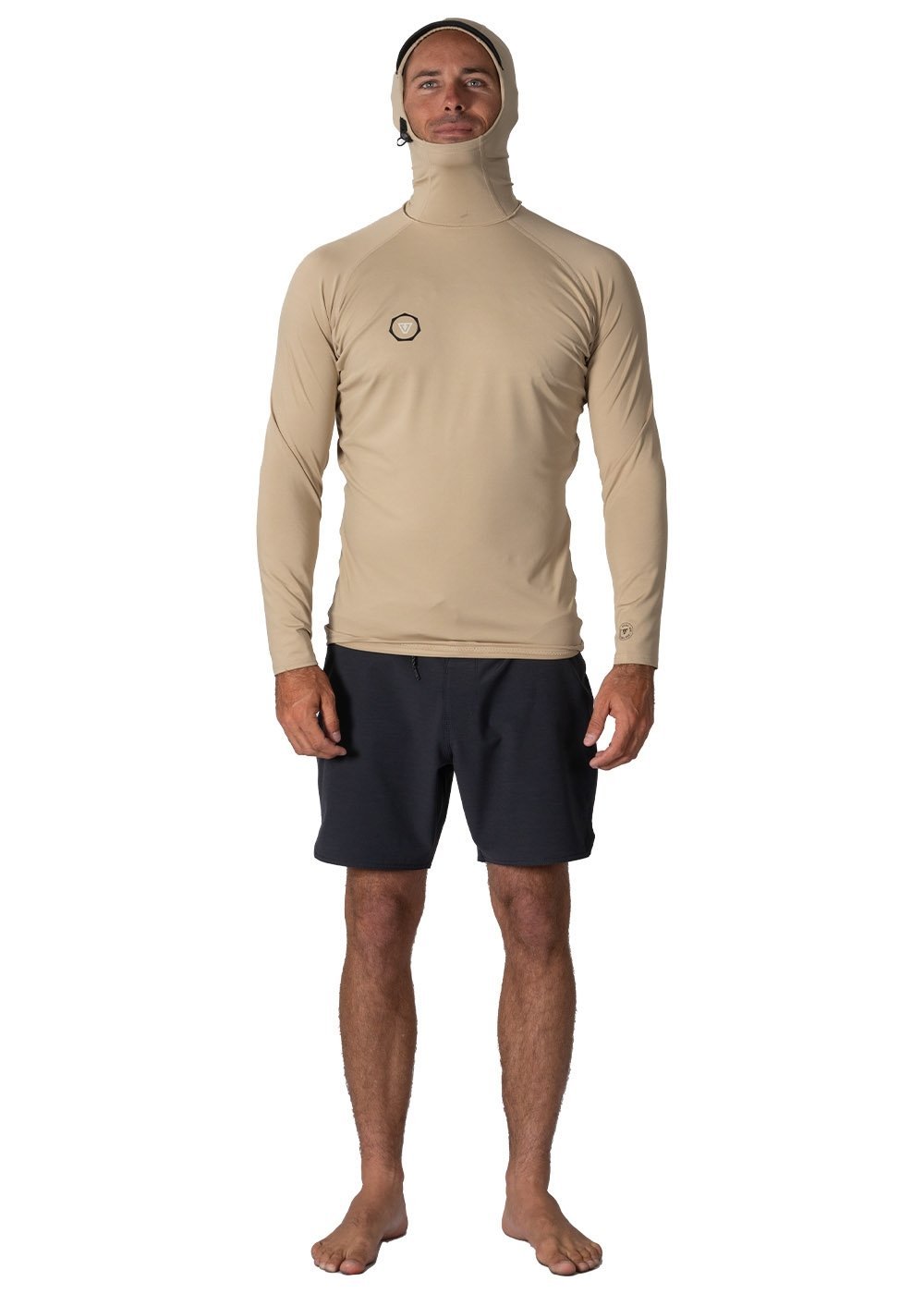 Man wearing beige surf Lycra