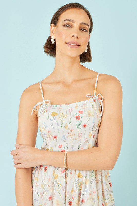 White Botanical Embroidery Fabric Handkerchief Hem Dress - Bascora