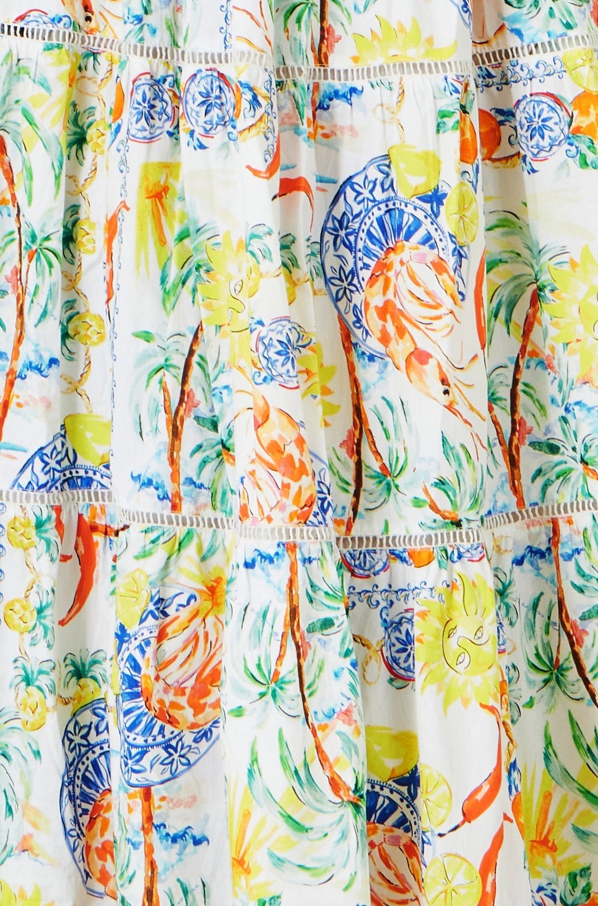 White Mediterranean Print Cotton Midi Sun Dress - Bascora
