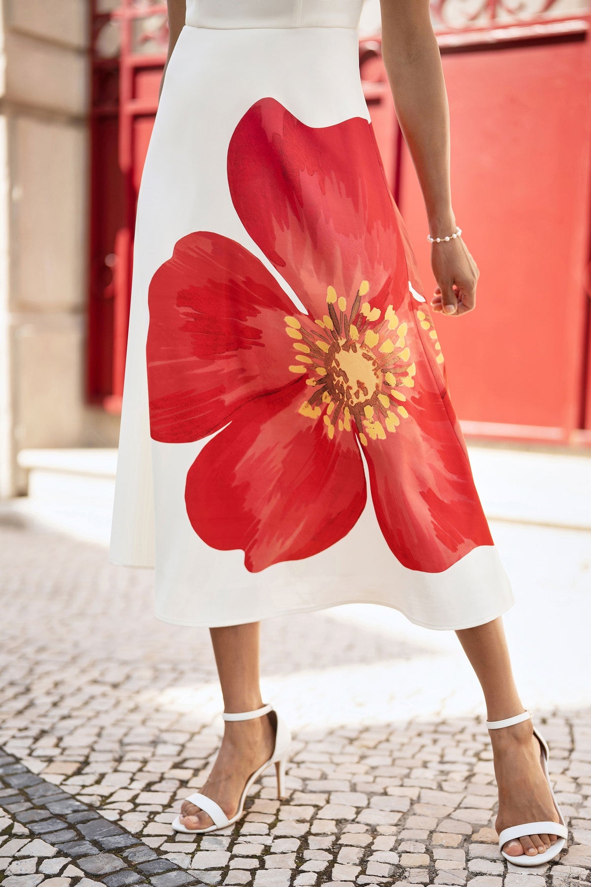 White Oversize Poppy Placement Midi Sun Dress - Bascora
