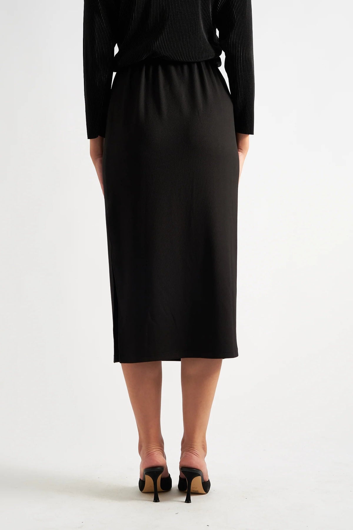 Wilson Black Fine Rib Midi Pencil Skirt - Bascora